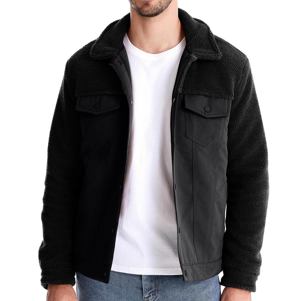 Мужская зимняя куртка Splicing, мужская повседневная модная куртка из овечьей шерсти с карманами, топы