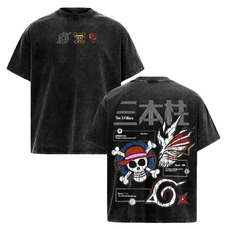 One Piece 2026 trendy hit Summer Graphic T Shirt Men Women Vintage Washed Summer Streetwear Oversized Casual Tops Y2k Clothes