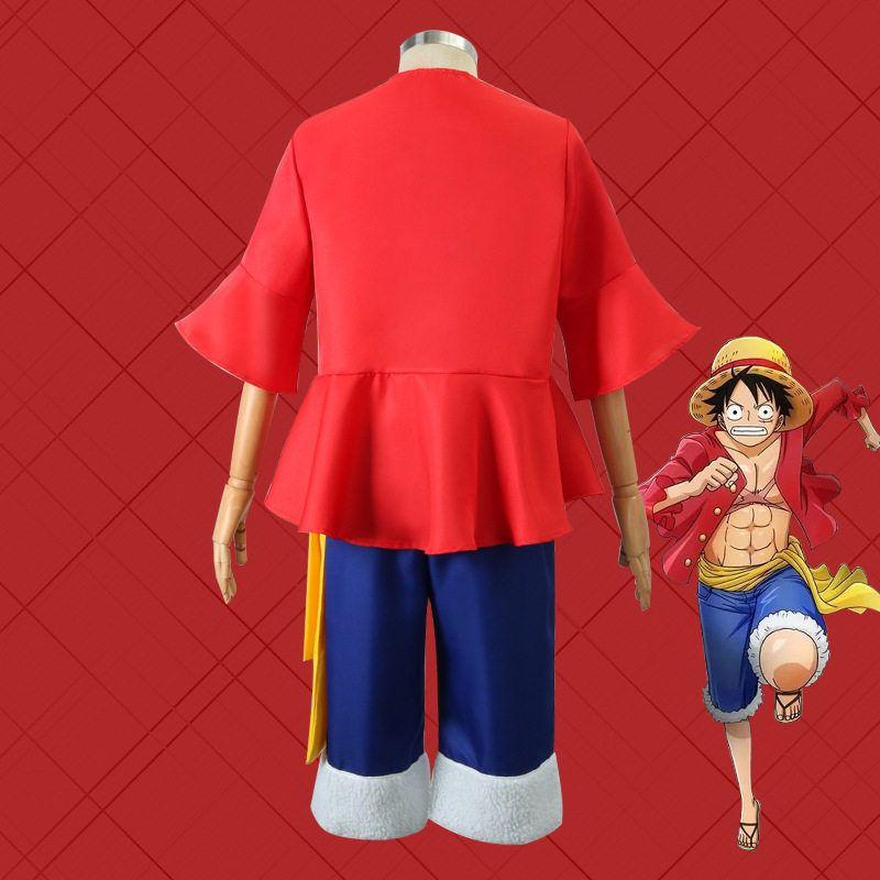 Костюм для косплея One Piece Костюм для косплея Luffy Одежда для косплея Куртка Соломенная шляпа Обувь Парик Костюм