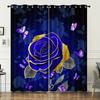 Blue Rose Butterfly High Shading Curtains Fashionable Printed Curtain for Bedroom Kitchen and Living Room Home Decor 2 Panels