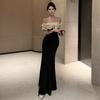 High-end Neck Mesh Stitching Velvet Dress Dress Women