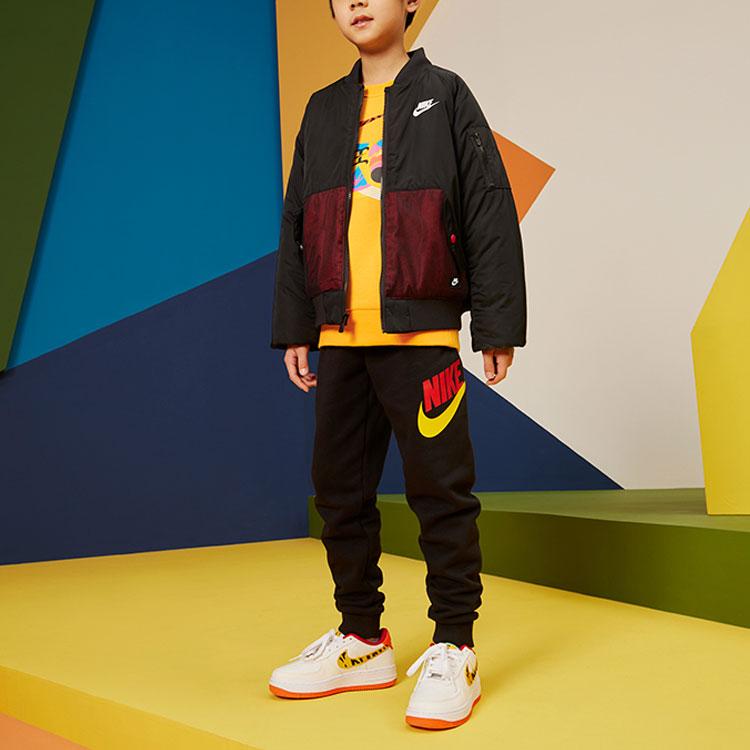 Nike Детские дышащие трикотажные спортивные брюки с манжетами и принтом логотипа Детский низ Черный CJ7863-020