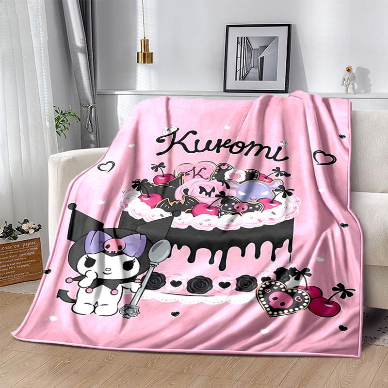 1pc Whimsical Cake Kuromi's Sweet Celebration Blanket, Seasonal Universal Home Decorative Throw Blanket for Room, Living Room, Travel, Camping, Car Bl