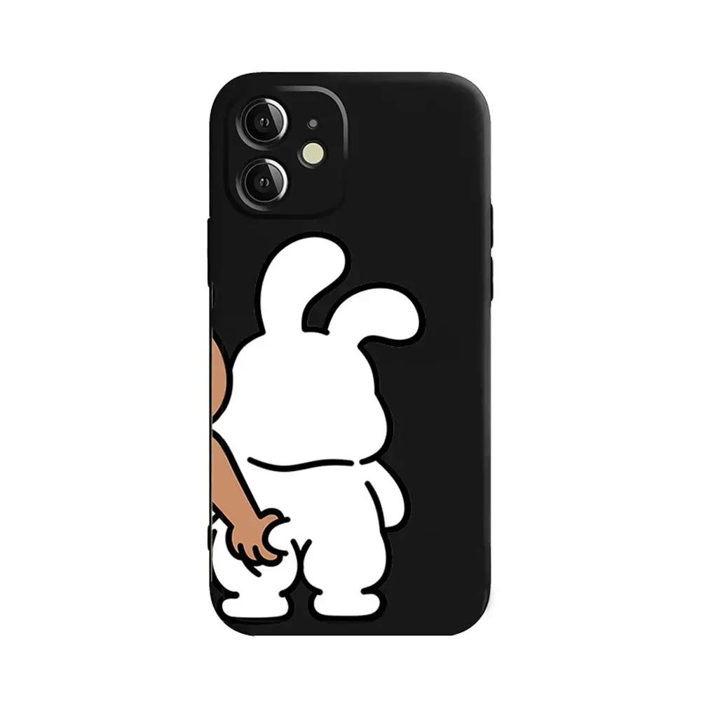 Забавный чехол для телефона с парой кролик-медведь для IPhone 13 14 15 12 11 Pro Max Mini X XR XS MAX 7 8Plus SE2 Милое животное Прозрачная парная крышка