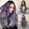 Women Long Purple Synthetic Wig Natural Curly Wavy Wig Heat-resistant Female Wig Cosplay