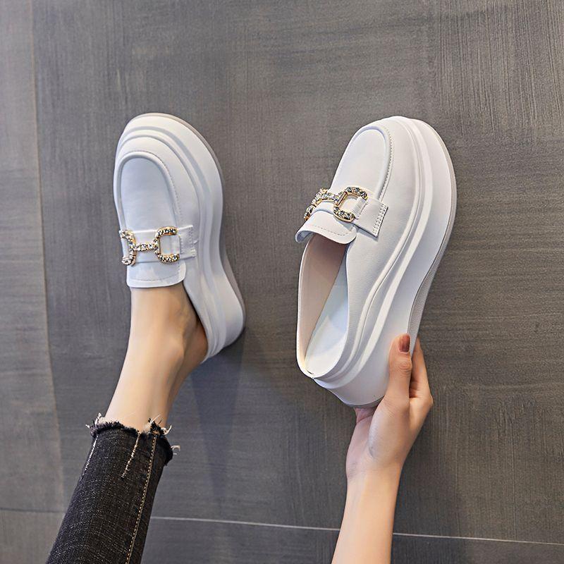 Baotou Half Slippers Women's New Summer Thick-soled Heel-less Half-support Single Shoes Wear a Pair of Lazy Shoes