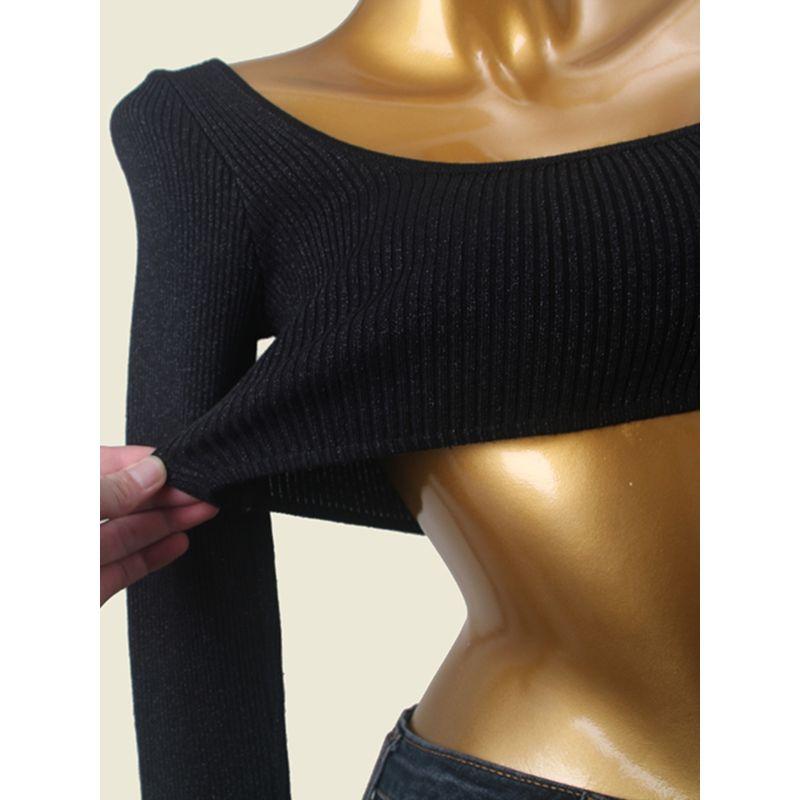 American Sexy Crop Top Sexy Base Shirt Low Round Neck Silm Early Autumn Inner Wear Pullover Short Knitwear