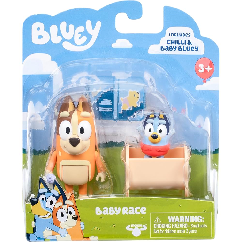 Набор из 2 фигурок BLUEY Baby Race | Набор из 2 фигурок с Чили и Малышом и аксессуарами для колыбели, 17616