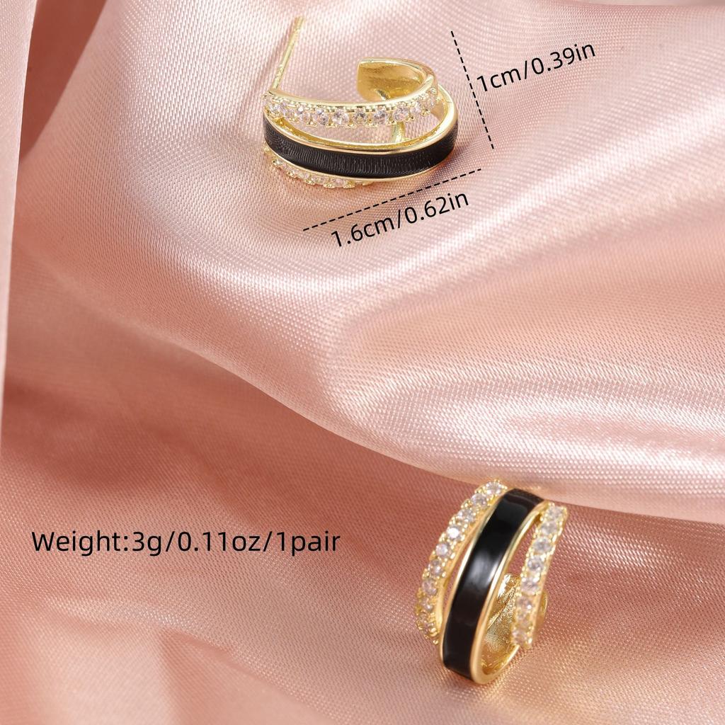 Classic Everything Fashion Light Luxury Temperament Copper Plus Zircon Geometric Dripping Oil Earrings Advanced Sense of Small Simple Earrings