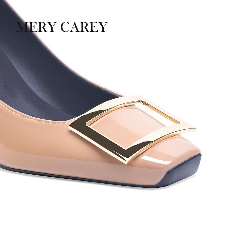 Роскошные кожаные туфли на высоком каблуке для женщин 2024 года, новые летние туфли-лодочки с квадратным носком и французским темпераментом для офиса, телесные туфли для девочек
