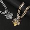 Domineering Ferocious Tiger Head Pendant Full Rhinestone Cuban Chain Animal Necklace Men's Hip Hop Punk Trend Jewelry Boy Gift