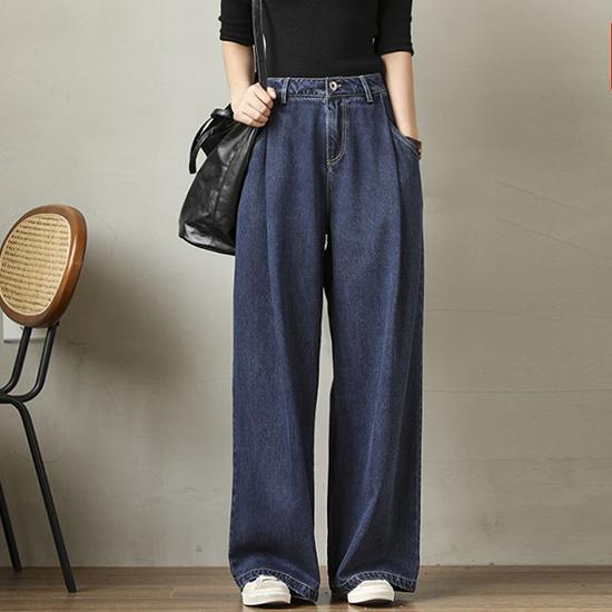 Nostalgic Jeans, Retro High Waisted Slimming Fashion Women's Wide Leg Pants, Loose Casual Pants, Denim Pants