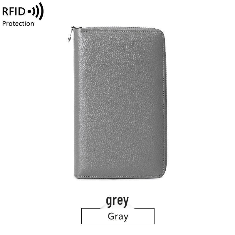 RFID Long Wallet: Top Grain Cowhide Passport & Document Holder with Zipper Phone Pouch for Men & Women