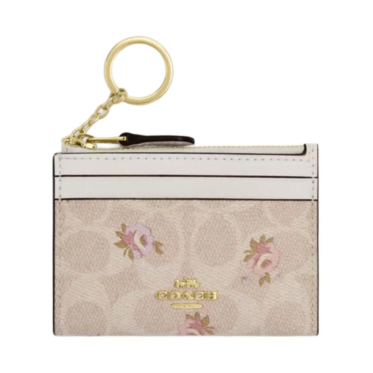 New COACH Skinny Id Case Coated Canvas Card Holder Mini Women's Gold & Sand CAR16-IMSAS