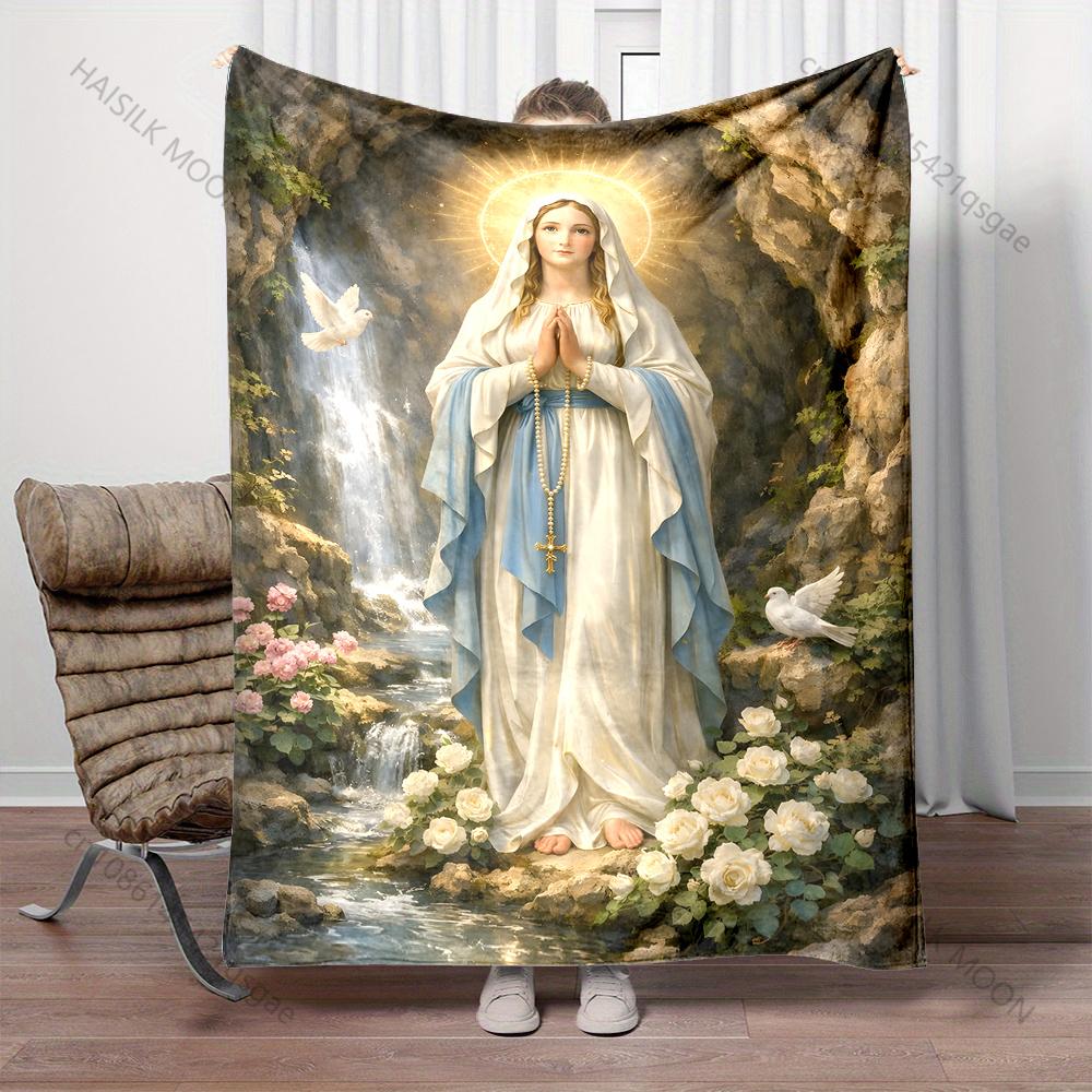 1PC Virgin Mary with doves Print Blanket Warm Soft Fluffy Kids and Adult Sofa Bed Throw Blanket Outdoor Travel Camping RV