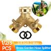 3/4 Inch 2 Way Brass Garden Hose Splitter Y-Type Tap Watering Connector Distributor for Outdoor Faucet 1/2/3 Set