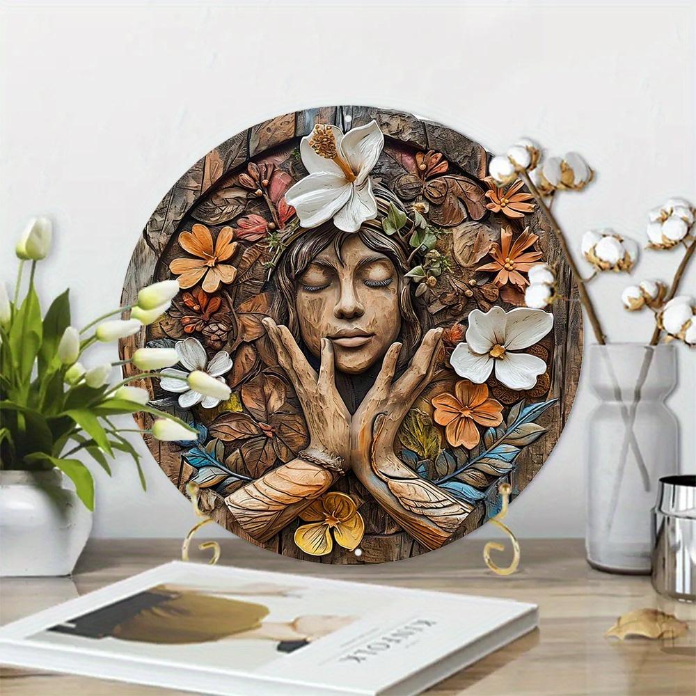 Круглый деревянный знак 20x20 см, искусственный деревянный резной расписной круглый венок, украшение для общежития, мужские подарки, украшение в стиле хиппи