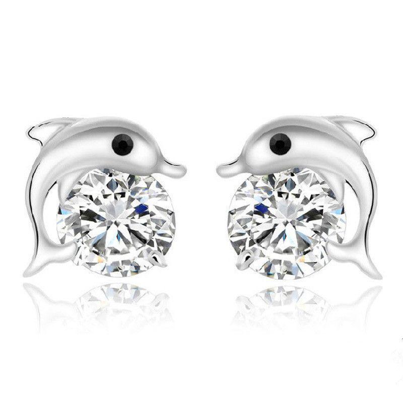 Exquisite Ladies Dolphin's Love Rhinestone Ear Stud Earrings With Timeless Design