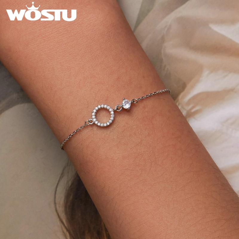 WOSTU Authentic 925 Sterling Silver Simple Ring Bracelet for Women Simple Basic Bracelet for Female Fine Jewelry Wedding Gift