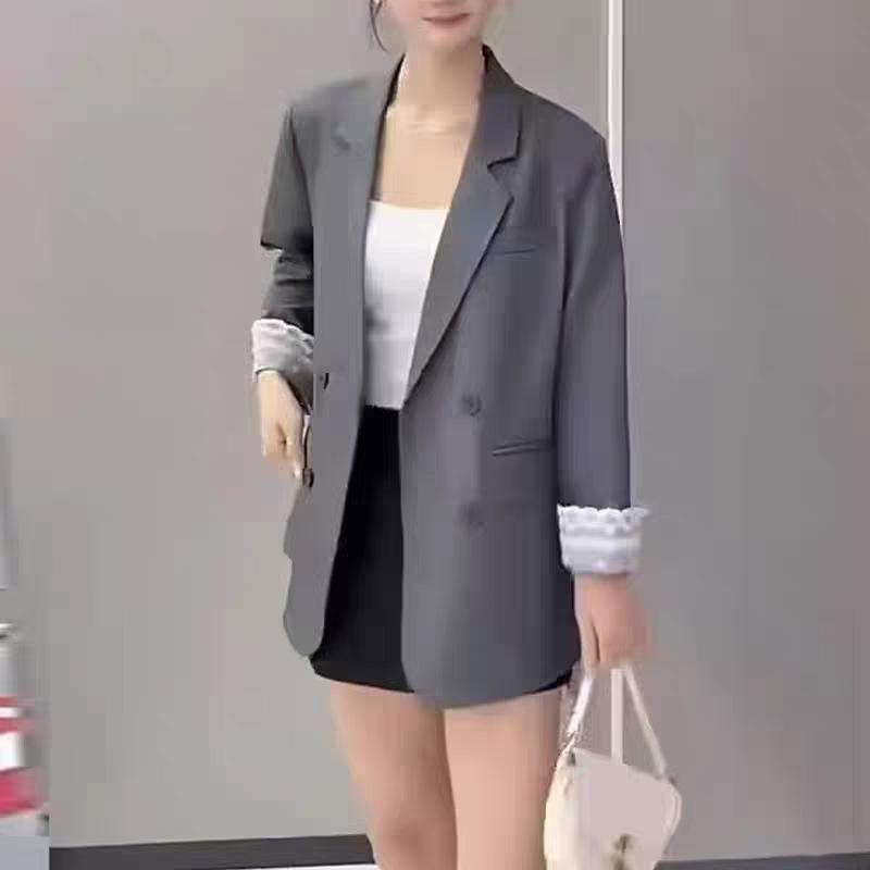 Женский пиджак-костюм с V-образным вырезом и кружевной отделкой - Весна 2025, Высококлассный европейский стиль, Повседневный топ