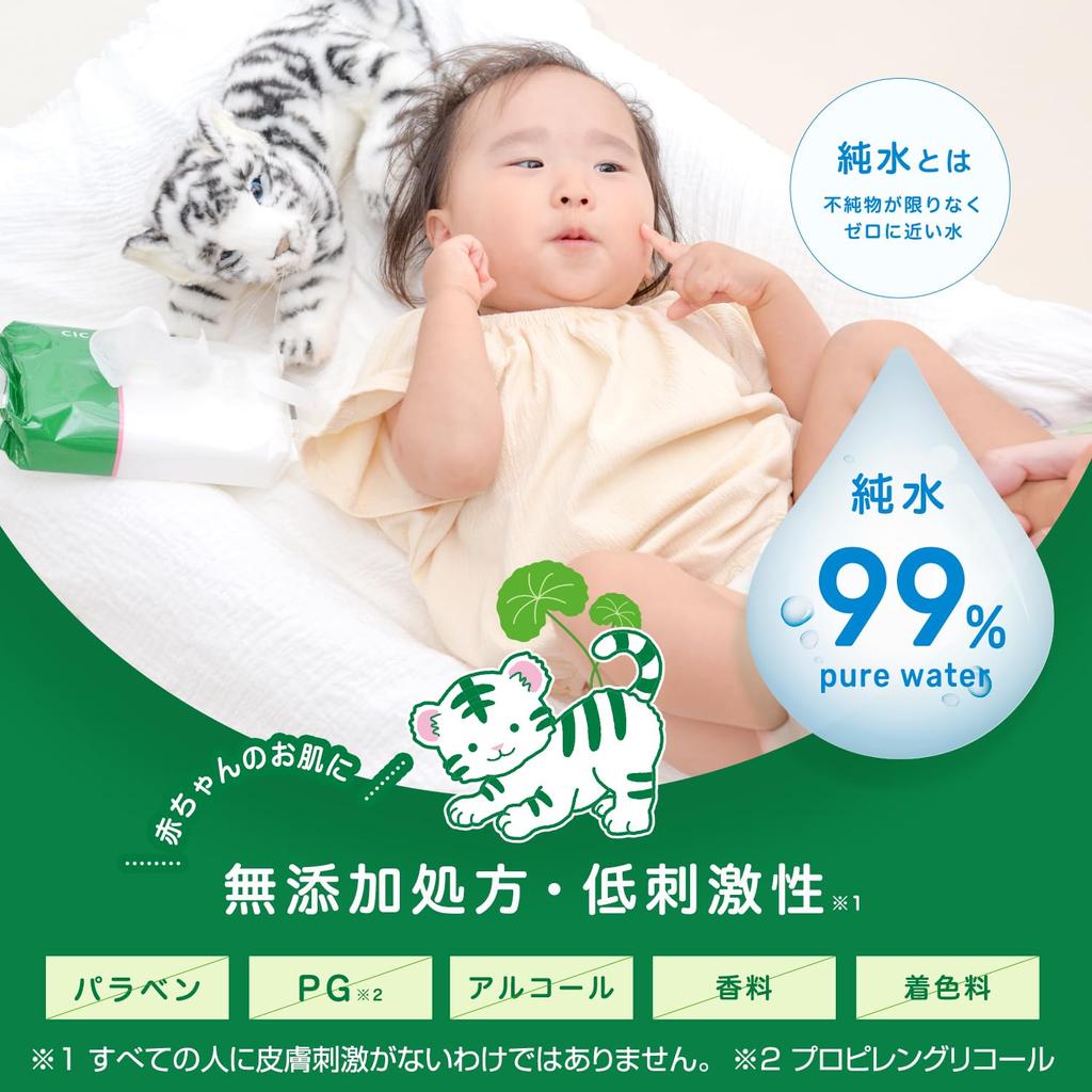 Детские влажные салфетки LEC CICA 80 листов x 3 шт. Содержат кондиционирующий кожу ингредиент Экстракт центеллы азиатской Содержат чистую воду Гипоаллергенные Произведено в