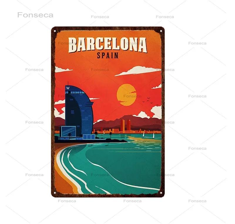 Paris Roma City Metal Sign Vintage Metal Plaque Travel Plates Decor For Bar Home Wall Decor Tin Sign Landscape Poster