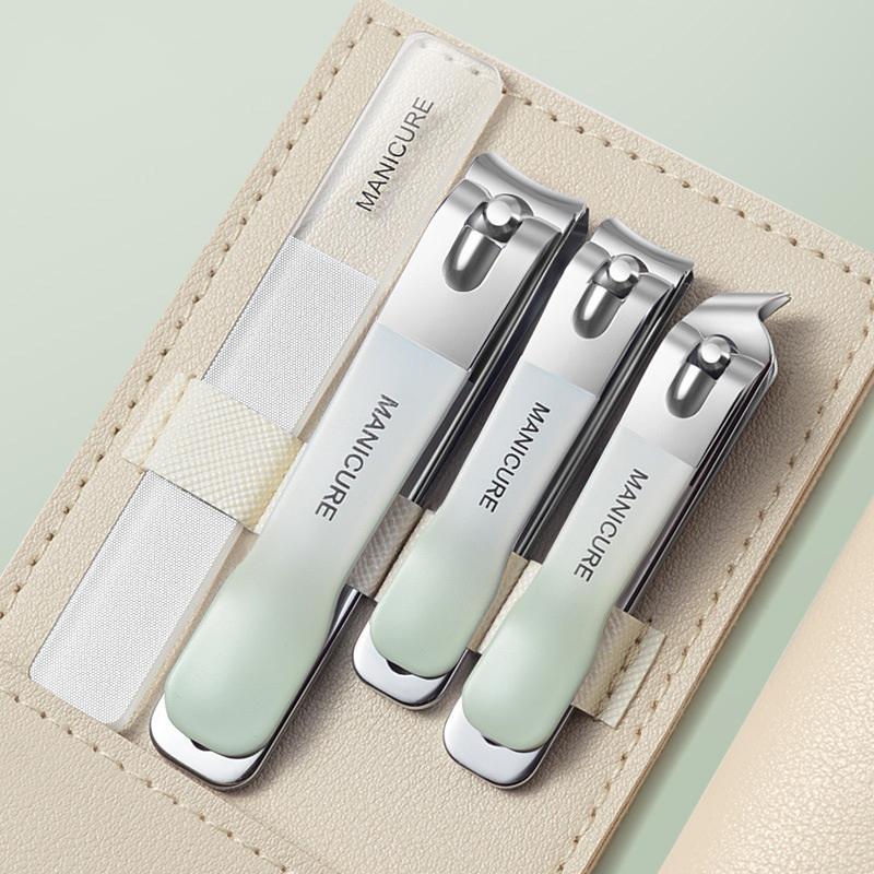 4 Pieces/set Manicure Set With Portable Leather Case And Nano Nail File - Fingernails & Toenails Clippers For Nail Care