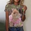 Summer New Women's Top Short Sleeved T-shirt 3D Cute Rabbit Print Casual Harajuku Versatile Clothes European Sizes