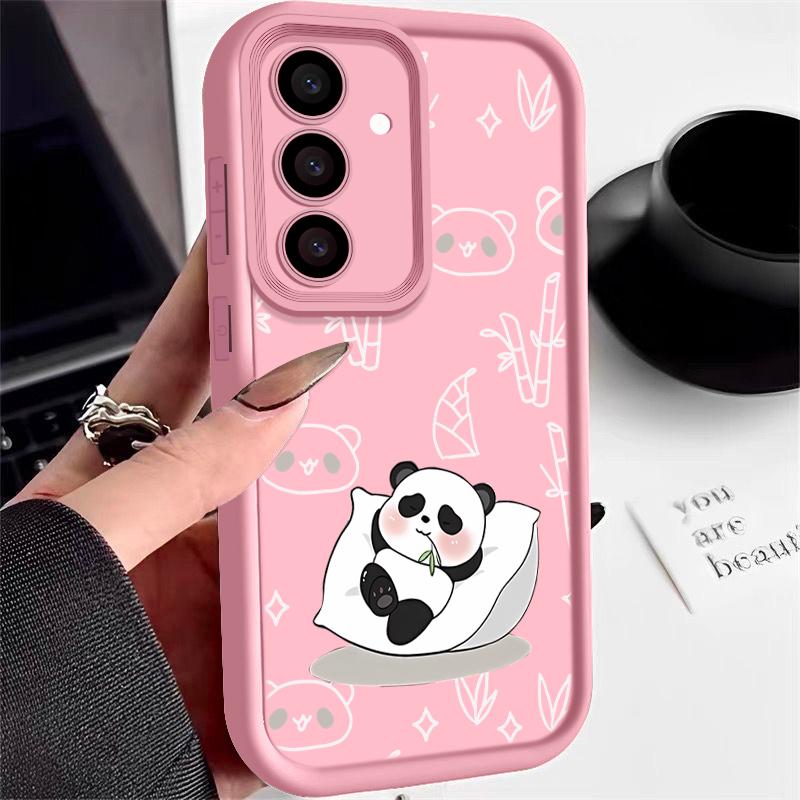 For Samsung S25 S24 S22 Ultra Plus S23 S21 S20 Fe A55 A54 A53 A52 A35 A15 5g Shockproof Panda Pattern Soft Silicone Lens Protection Phone Case Cover