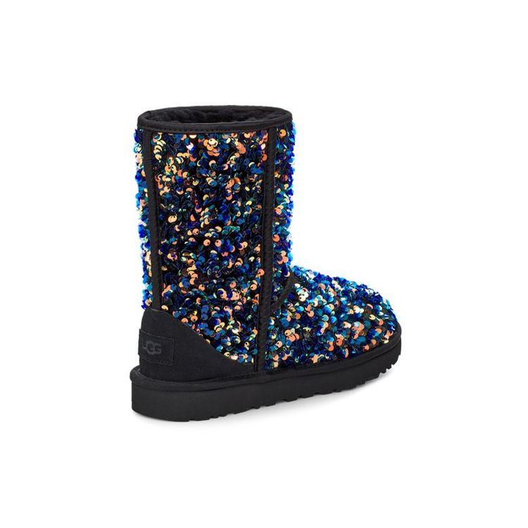 UGG Классические короткие зимние сапоги Stellar Sequin, женские сапоги, черные, синие, 1112514-BLK