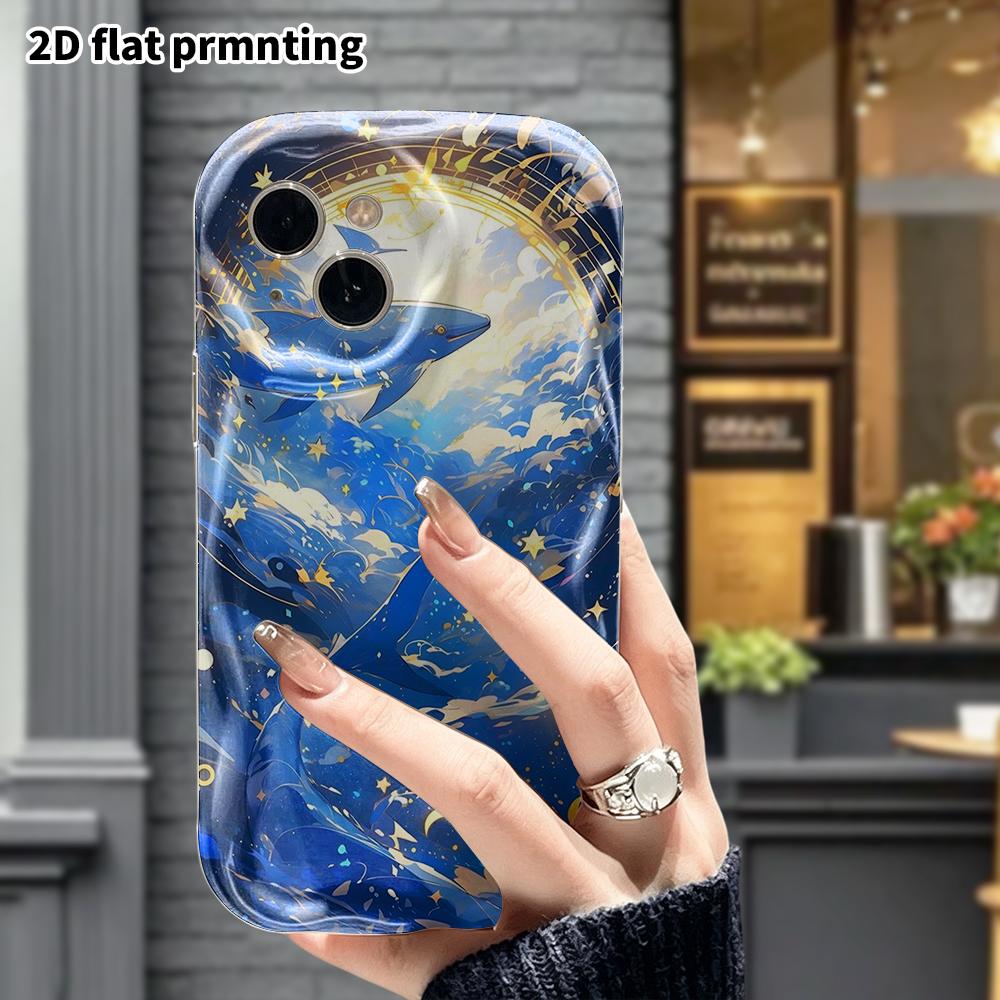 Phone Case: 2D flat design, suitable for iPhone 18, 17, 16, 15, 14, 13, 12 Pro protective cases, phone decoration, starry sky, cloud sea, whale, Hallo