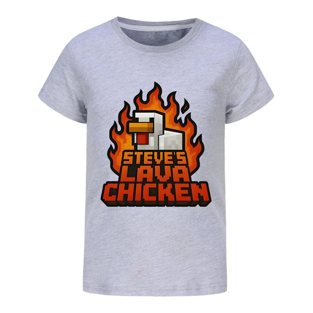 2025 Футболки для девочек Летняя одежда с коротким рукавом Детская мультяшная футболка Костюм курицы лавы Стива Детская одежда с коротким рукавом