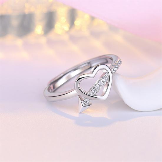 Cute Female Small White Zircon Stone Heart Arrow Adjustable Open Ring Vintage Silver Rose Gold Color Wedding Jewelry For Women