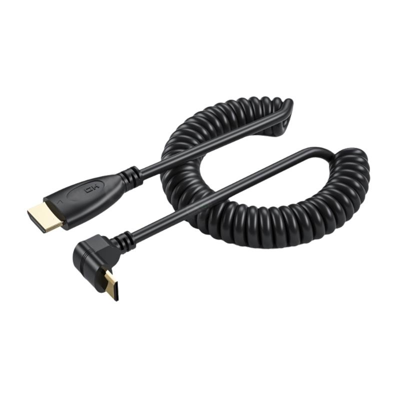 90 Degree Mini HDMIcompatible Male to HDMIcompatible Male Spring Coils Cable Version 1.4 Video Cable Supports 1080P Resolutions
