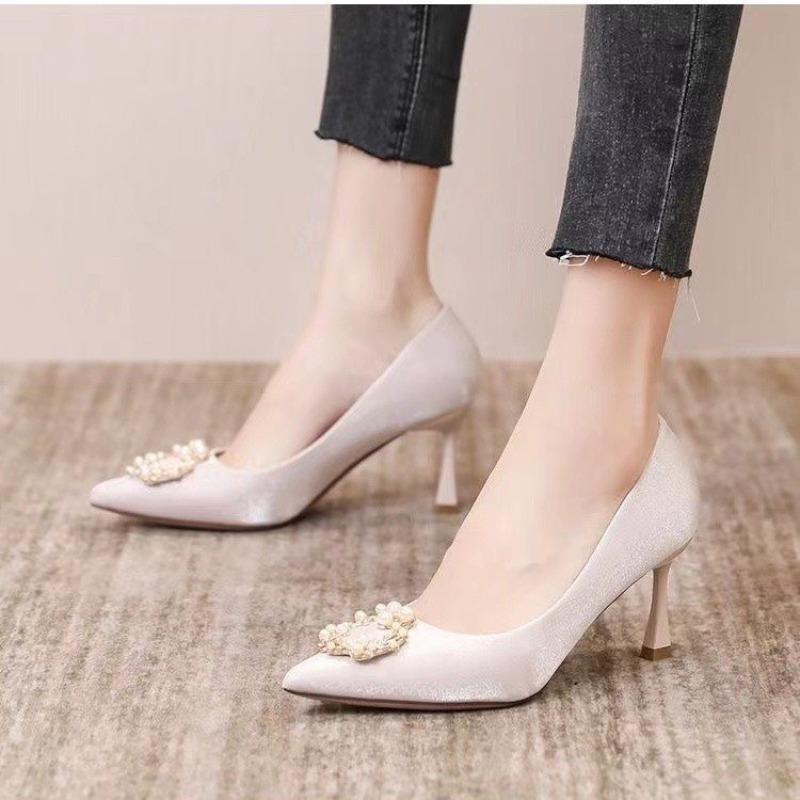 New Woman Pumps On Heeled Diamond High Heels Rhinestone Pointed Toe Pearl with Crystals Shoes for Women Footwear