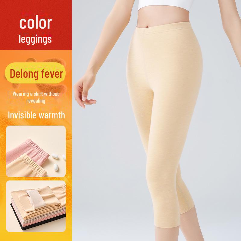 Women's Seamless Thermal Velvet Wool Leggings, Mid-Length Warm Pants for Winter