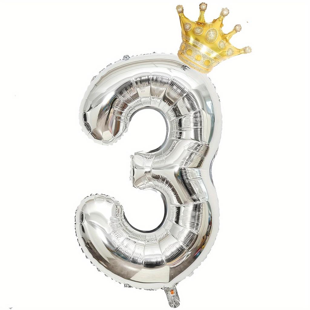 Набор из 2 серебряных воздушных шаров с цифрами от 0 до 9 и золотых воздушных шаров в виде короны, подходит для празднования дней рождения, юбилеев и вечеринок