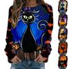 Women's Casual Fashion Halloween Print Long Sleeve Pullover T-shirt Top