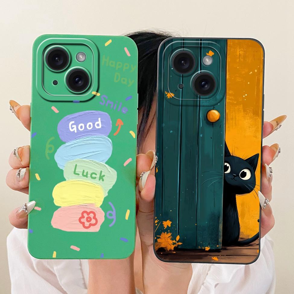 6.1'' Casing For iPhone 15 Case Fashion Cartoon Cute Funny Painted Silicone Phone Cover A3090 A2846 A3089 A3092