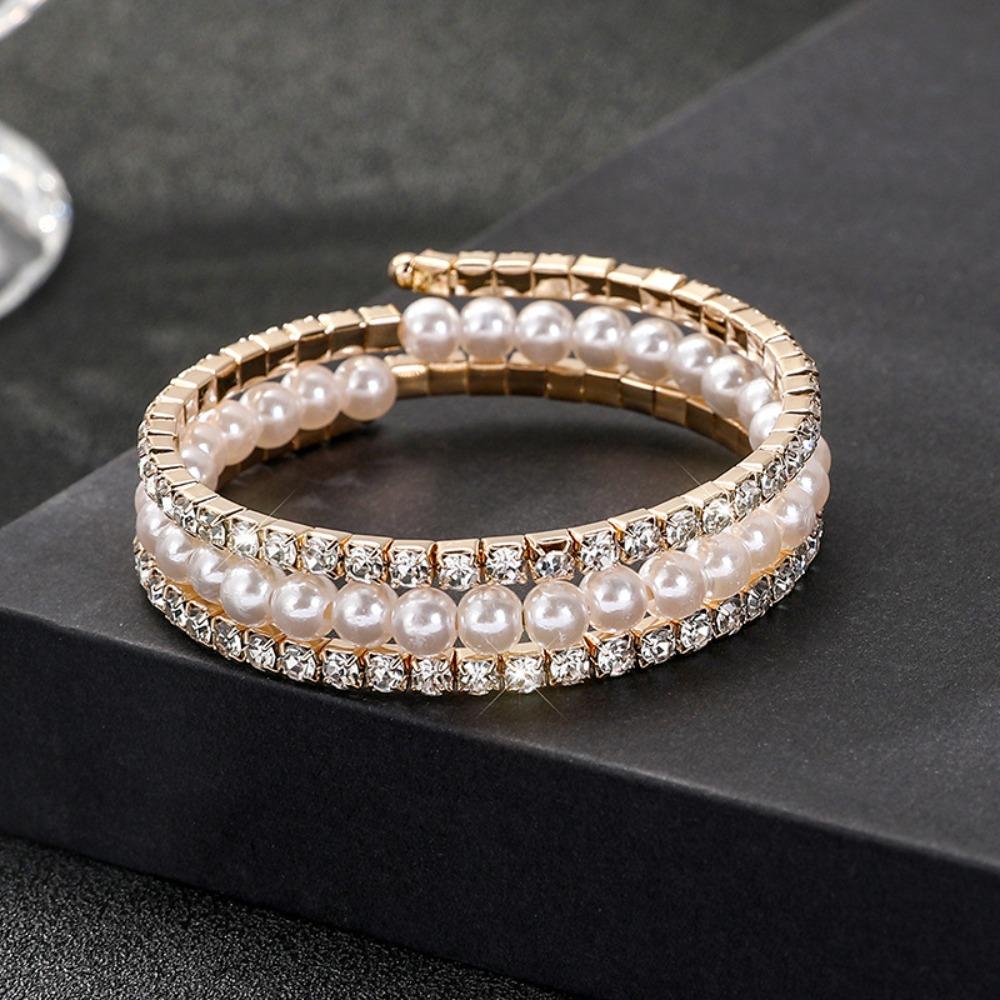 Multi Layer Hand Wrist Bracel Shining Imitation Pearl Bracelets Fashion Bridal Jewelry Women's