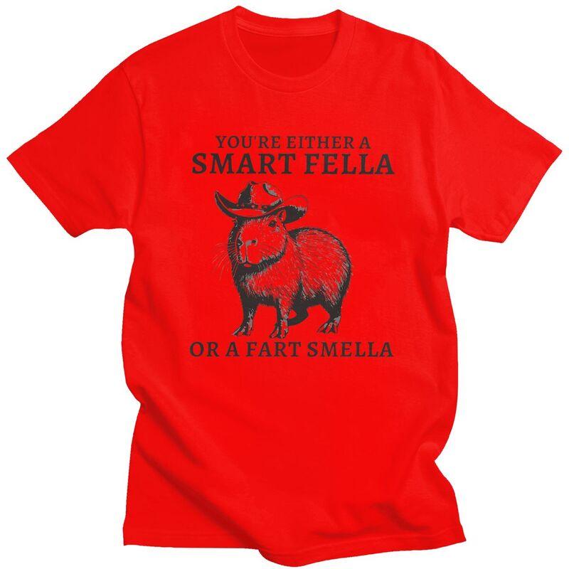 Funny Capybara YouRe Either A Smart Fella Or A Fart Smella Tshirt Unisex Short Sleeves Clothing Loose Fit 100 Cotton Tee Tops