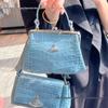 Empress Dowager Blue Medium Underarm Bag - Mist Saturn Dumpling Bag with Vivian Bucket Chain