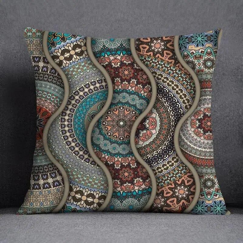 Retro Mandala Pattern Double Sided Pillowcase Decorative Square Cushion Cover for Home and Office Insert Not Included