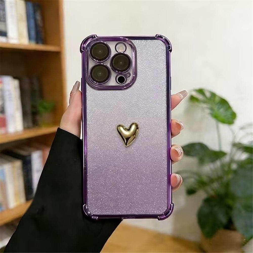 Покрытие 3D Сердце Чехол для Телефона Для iPhone 17 16 15 14 13 12 11 Pro Max Plus 17 Air Градиентный Блестящий 4-точечный Защита от Падения