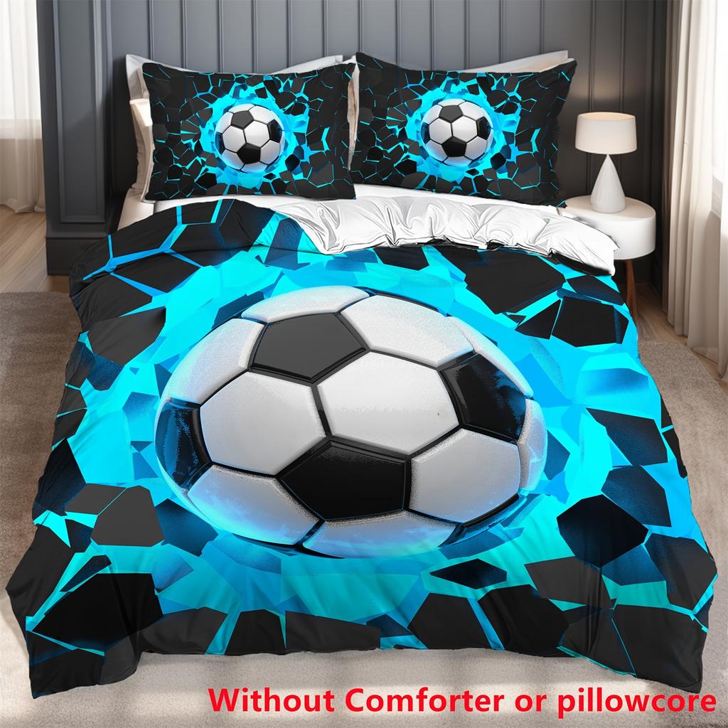 2/3pcs 3D Football Print Duvet Cover Set (1 Duvet Cover And 1/2 Pillowcases, Without Core), Soft Comfortable Sports Theme Bedding for All Se
