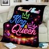 1PC Custom Name Neon & Queen outdooor Flannel blankets Throw Blanket All-Season Throw Gift Bedspread for Couch, Bed, Camping Holiday Birthday gift