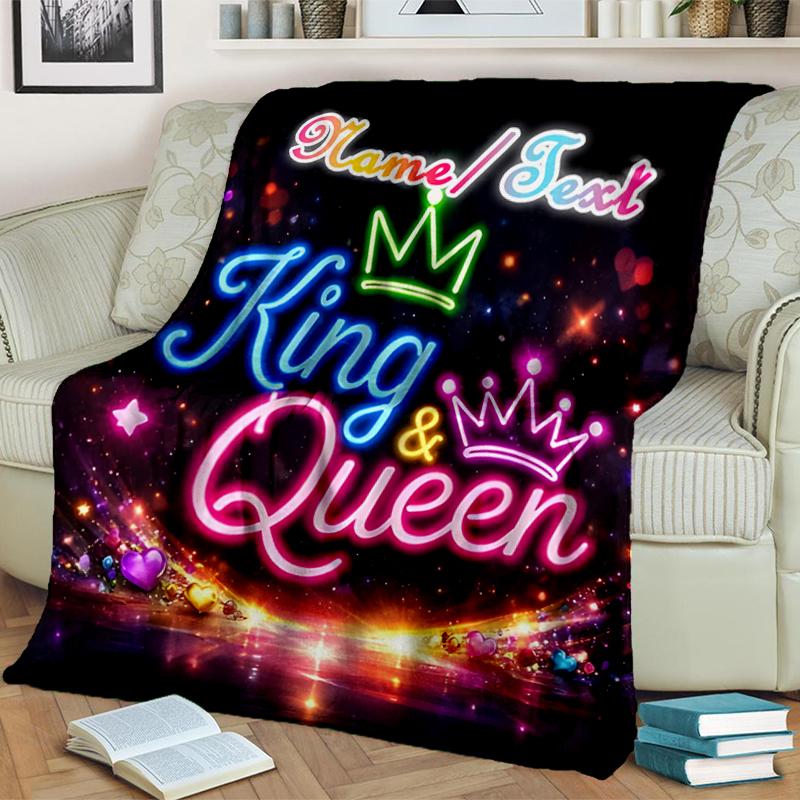 1PC Custom Name Neon & Queen outdooor Flannel blankets Throw Blanket All-Season Throw Gift Bedspread for Couch, Bed, Camping Holiday Birthday gift