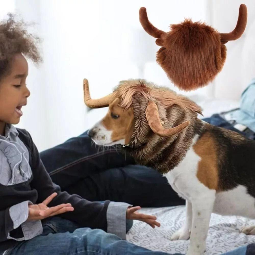 Cute Pet Wig Headgear Adjustable Pet Hat Headwear Wig Funny Pet Horn Headgear  For Cosplay Party