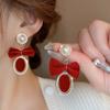 Винтажные красные флокированные серьги, коллекция, серьги-гвоздики с бантом, серьги в винтажном стиле, ювелирные изделия, подарок