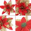Artificial Poinsettia Christmas Flowers Red Gold Sparking Glitter Fake Flower for Xmas Tree Ornaments Florals Party Home Decor